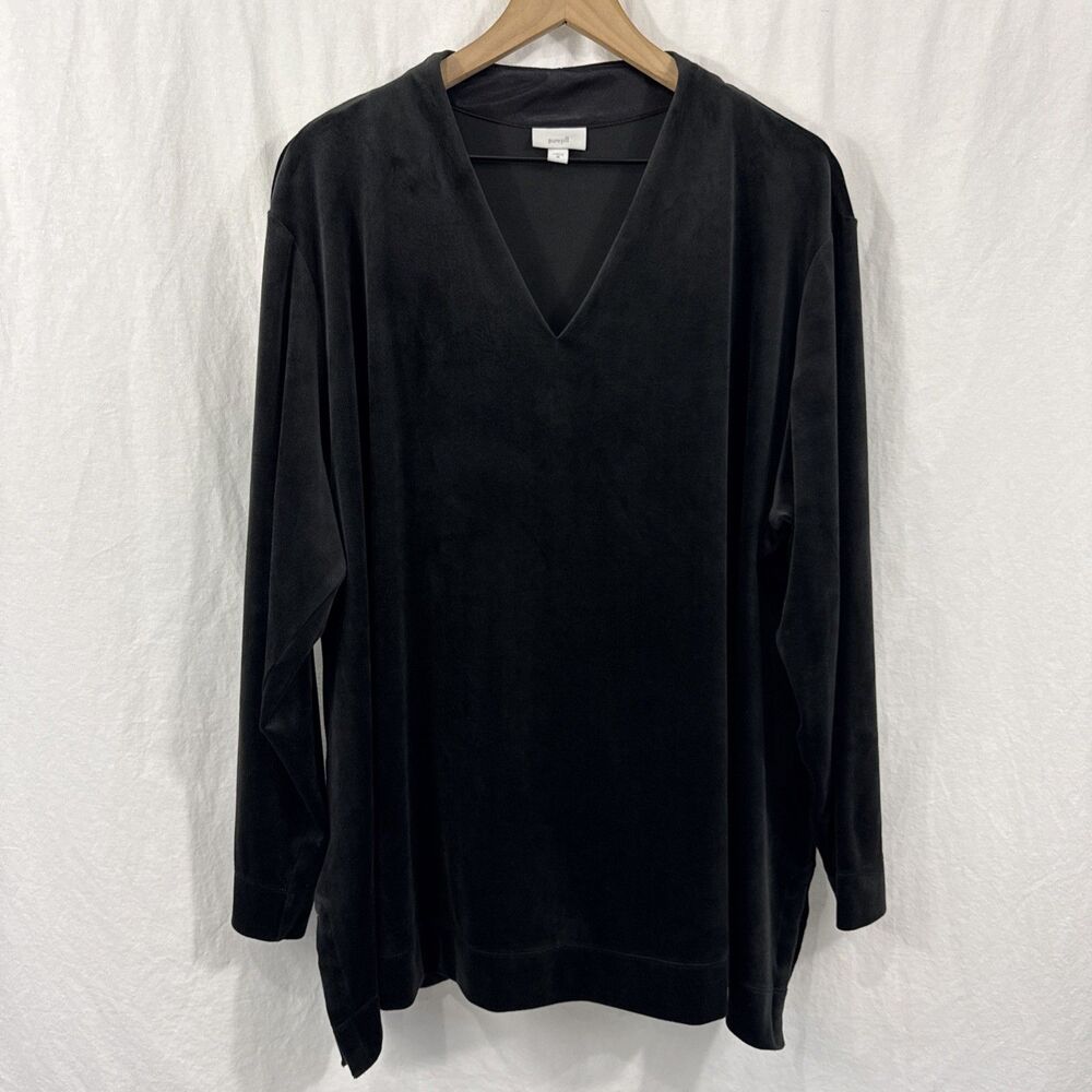 Pure Jill Velvet Velour Vneck Popover Side Slit Tunic Top Womens Sz 3X Classic